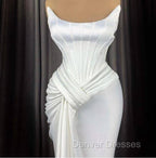 Sexy Robe De Soiree Mermaid Scoop Floor Length Satin Slit Long Prom Dress Prom Gown Evening Dress
