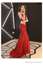 Sexy Sequins Long Slit Cross Back Junior Prom Dress, A-Line Party Dress Formal Dress