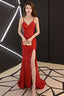 Sexy Sequins Long Slit Cross Back Junior Prom Dress, A-Line Party Dress Formal Dress