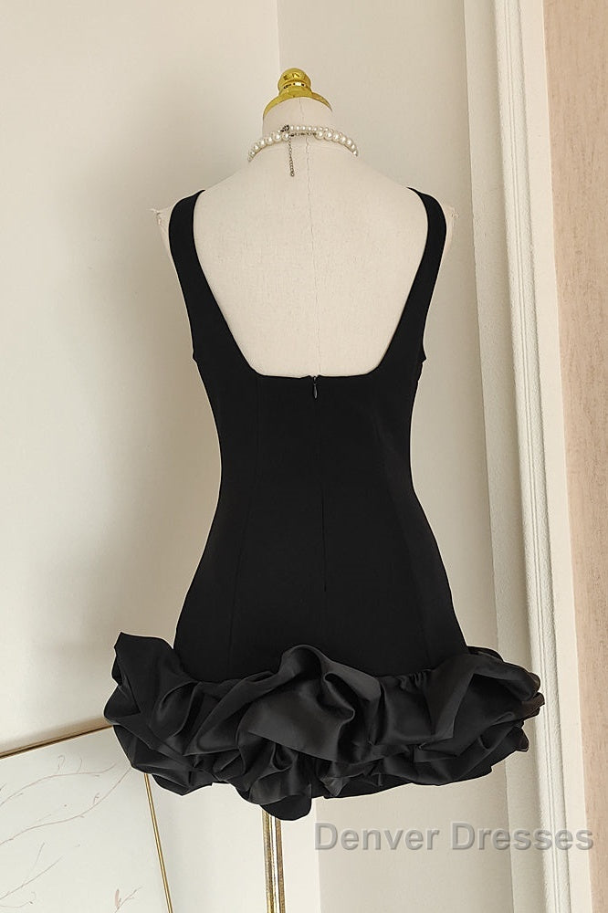 Sexy Sheath Black Satin Holiday Dress Travel Vacation Dress Short Birthday Dress
