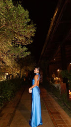 Sexy Sheath Blue Evening Gown Prom Party Dress