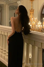 Sexy Sheath Halter Black Backless Knee Length Prom Dresses Birthday Outfits
