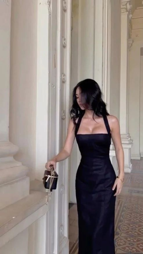Sexy Sheath Halter Black Slit Prom Dress Evening Dress
