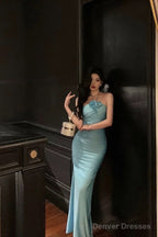 Sexy Sheath Halter Blue Fold Long Prom Dresses Birthday Outfits