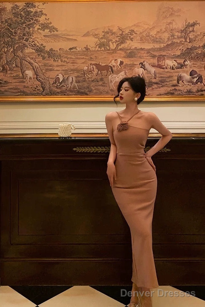 Sexy Sheath Halter Neckline Sleeveless Prom Dresses Birthday Outfits With Flower Main image