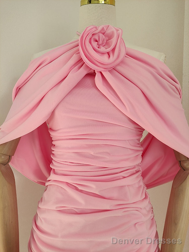 Sexy Sheath Halter Pink Floral Holiday Dress Travel Vacation Dresses Short Birthday Dress Secondary image