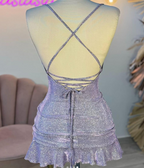 Sexy Sheath Halter Sequin Tight Grape Formal Homecoming Dress 8Th Grad Dance Graduation Dress Short Birthday Outfits Hoco Dress