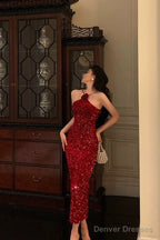 Sexy Sheath Halter Sleeveless Flower Sequin Date Night Dress Prom Dresses Birthday Outfits