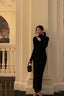 Sexy Sheath High Neckline Black Long Sleeves Prom Dresses Birthday Outfits