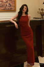 Sexy Sheath Jewel Neckline Red Long Prom Dresses Birthday Outfits Evening Gown