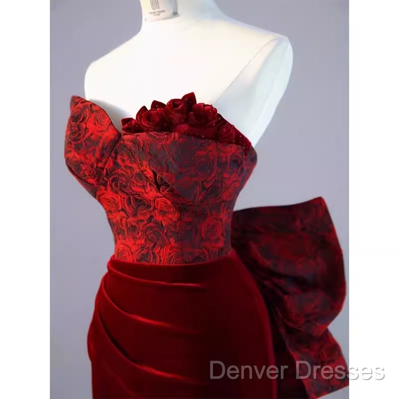 Sexy Sheath Long Senior Burgundy Velvet Prom Dress Formal Dress Secondary image