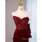 Sexy Sheath Long Senior Burgundy Velvet Prom Dress Formal Dress