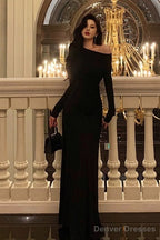Sexy Sheath Long Sleeves Black Prom Dresses Birthday Outfits Evening Gown