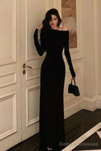 Sexy Sheath Long Sleeves Black Prom Dresses Birthday Outfits Evening Gown