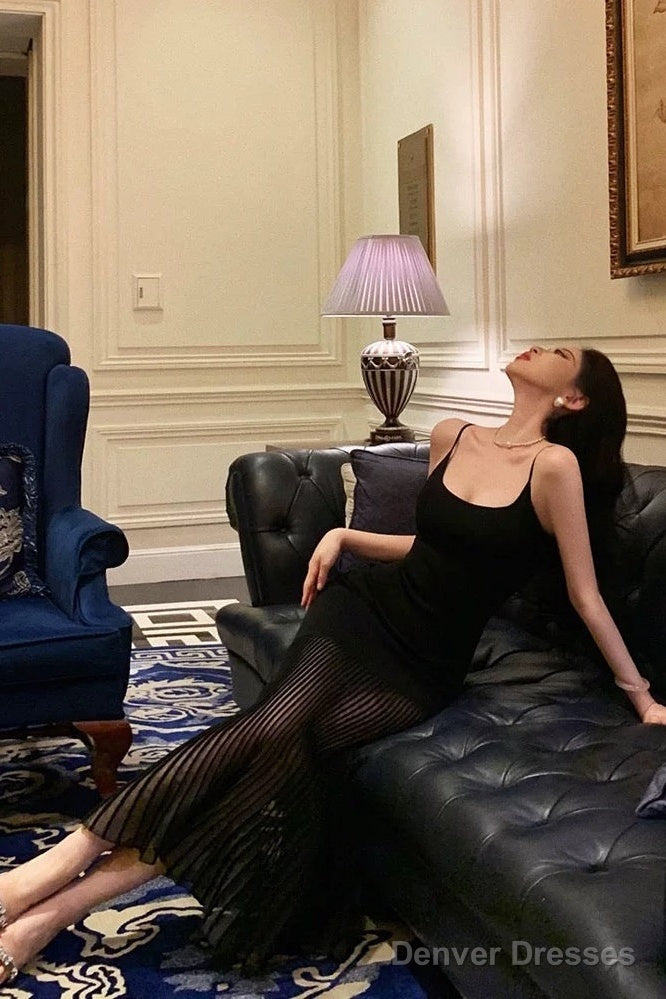 Sexy Sheath Mermaid Black Pleated Prom Dresses Birthday Outfits Evening Gown