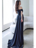 Sexy Sheath Off The Shoulder Black Satin Floor Length Evening Dress Prom Dresses