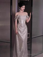 Sexy Sheath Off The Shoulder Sequin Long Evening Dress Prom Dresses Birthday Outfits