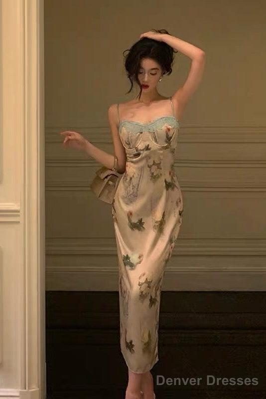 Sexy Sheath Spaghetti Straps Floral Lace Prom Dresses Birthday Outfits Evening Gown