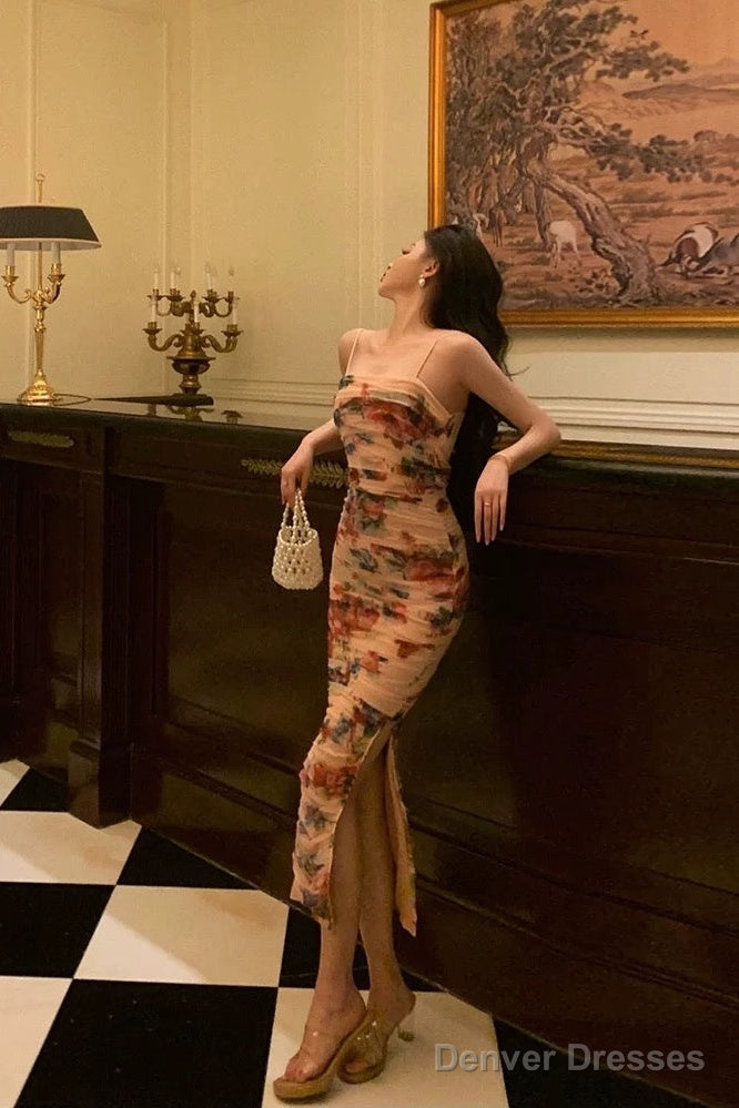 Sexy Sheath Spaghetti Straps Floral Prom Dresses Birthday Outfits Evening Gown Secondary image