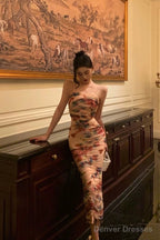 Sexy Sheath Spaghetti Straps Floral Prom Dresses Birthday Outfits Evening Gown