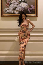 Sexy Sheath Spaghetti Straps Floral Prom Dresses Birthday Outfits Evening Gown