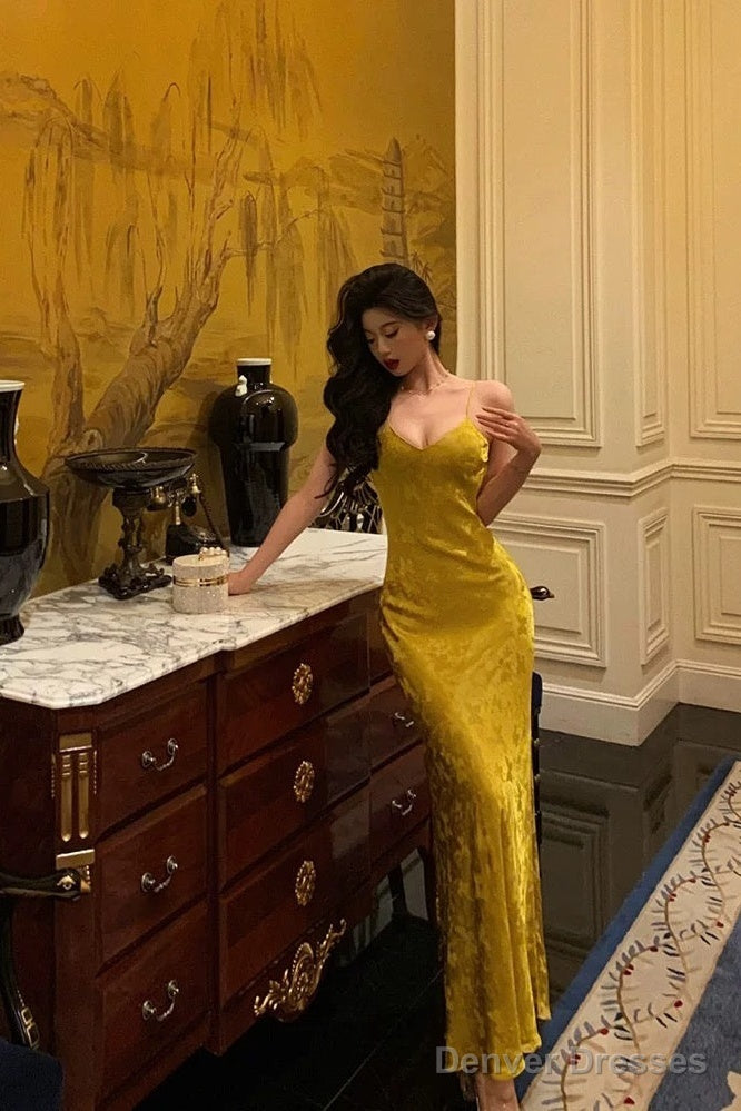 Sexy Sheath Spaghetti Straps Gold Prom Dresses Birthday Outfits Evening Gown Secondary image