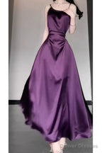 Sexy Sheath Spaghetti Straps Grape Satin Birthday Dresses Night Party Dress
