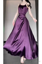 Sexy Sheath Spaghetti Straps Grape Satin Birthday Dresses Night Party Dress