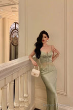 Sexy Sheath Spaghetti Straps Green Prom Dresses Birthday Outfits Evening Gown