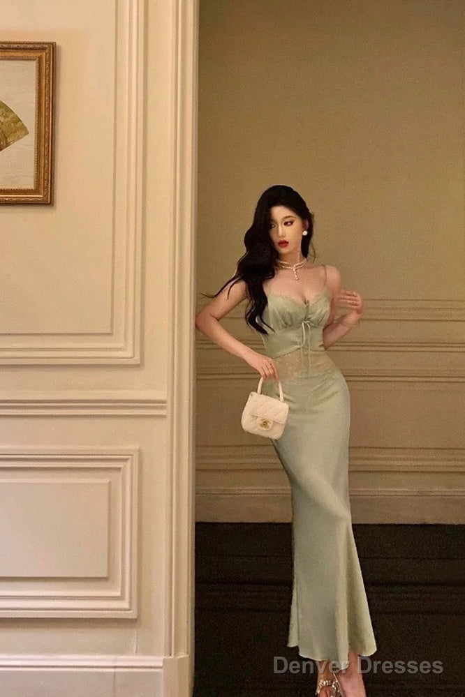 Sexy Sheath Spaghetti Straps Green Prom Dresses Birthday Outfits Evening Gown