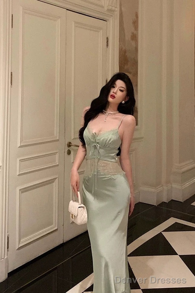 Sexy Sheath Spaghetti Straps Green Prom Dresses Birthday Outfits Evening Gown