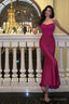 Sexy Sheath Spaghetti Straps Hot Pink Satin Prom Dresses Birthday Outfits Evening Gown