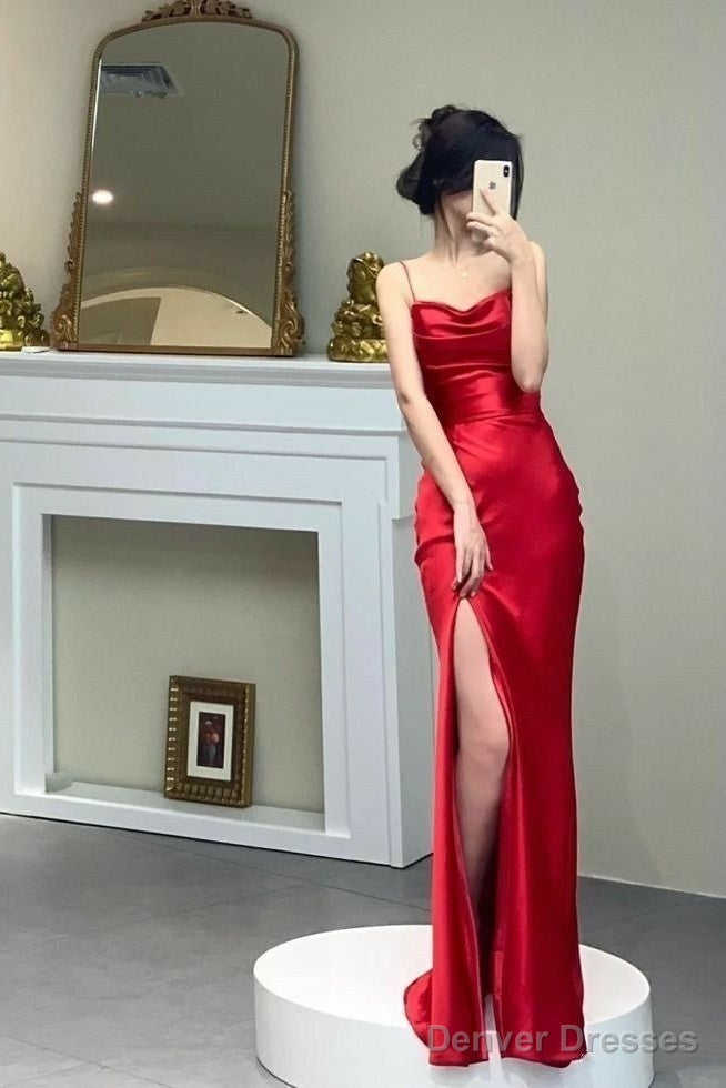 Sexy Sheath Spaghetti Straps Maxi Long Party Red Prom Dresses Evening Dress Main image