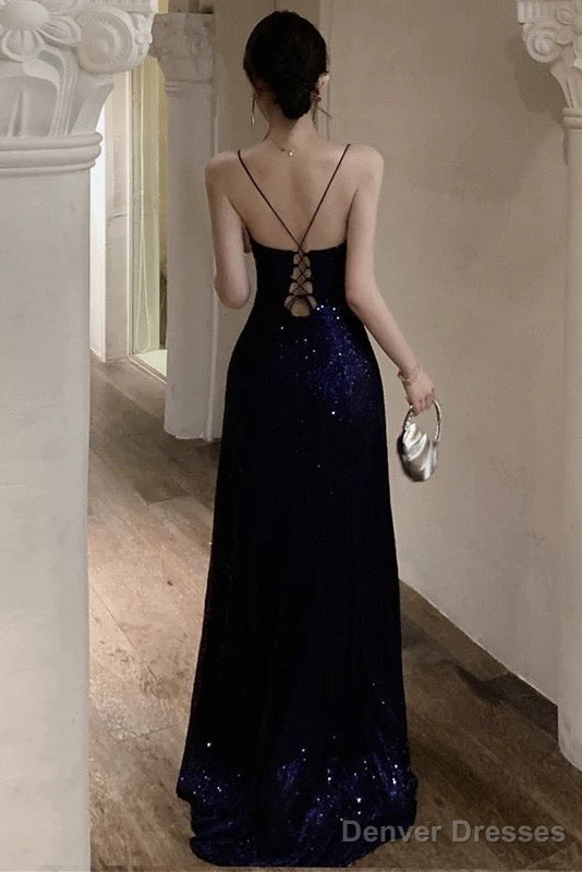 Sexy Sheath Spaghetti Straps Navy Blue Sequin Beach Dress WomenS Vacation Dresses Birthday Dress Secondary image