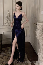 Sexy Sheath Spaghetti Straps Navy Blue Sequin Beach Dress WomenS Vacation Dresses Birthday Dress