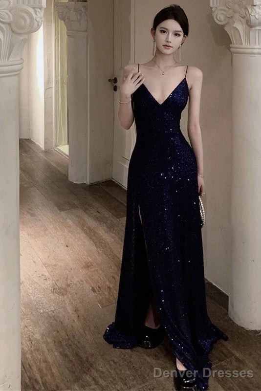 Sexy Sheath Spaghetti Straps Navy Blue Sequin Beach Dress WomenS Vacation Dresses Birthday Dress
