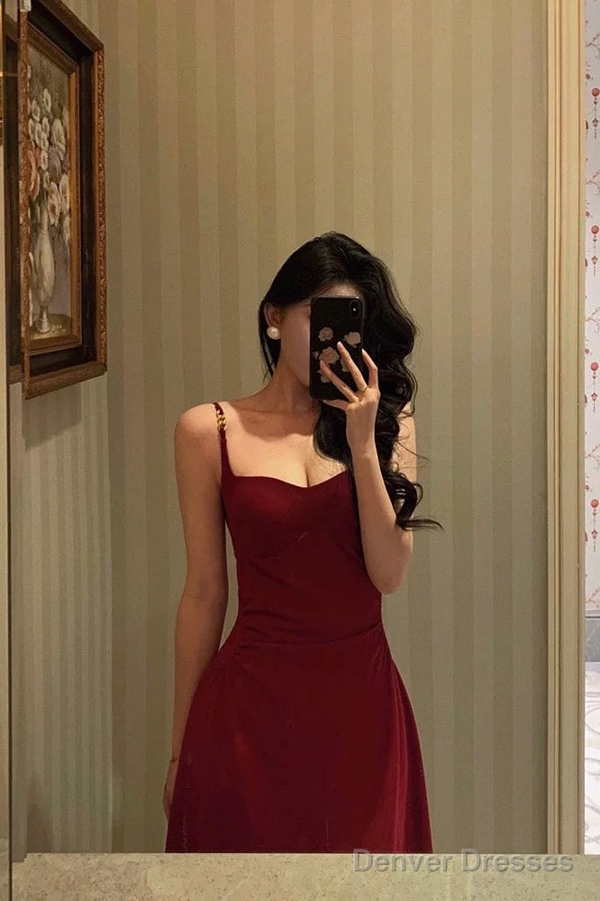 Sexy Sheath Spaghetti Straps Red Knee Length Prom Dresses Birthday Outfits