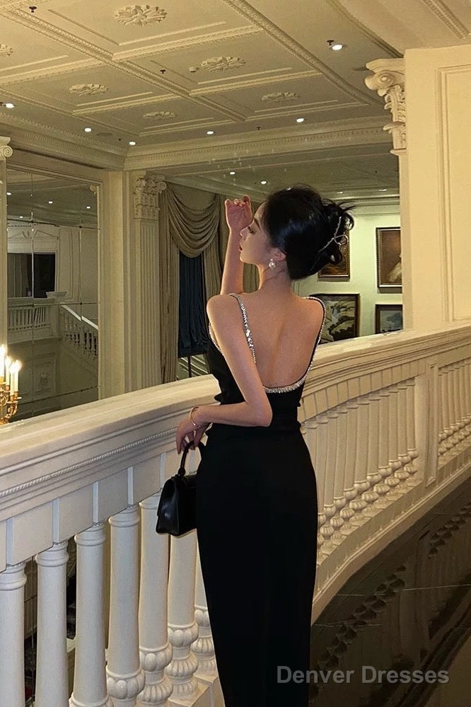 Sexy Sheath Spaghetti Straps Sleeveless Black Knee Length Prom Dresses Birthday Outfits