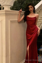 Sexy Sheath Spaghetti Straps Sleeveless Red Ankle Length Prom Dresses Birthday Outfits