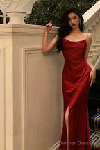 Sexy Sheath Spaghetti Straps Sleeveless Red Ankle Length Prom Dresses Birthday Outfits