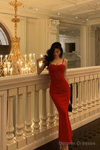 Sexy Sheath Spaghetti Straps Sleeveless Red Date Night Dress Prom Dresses Birthday Outfits