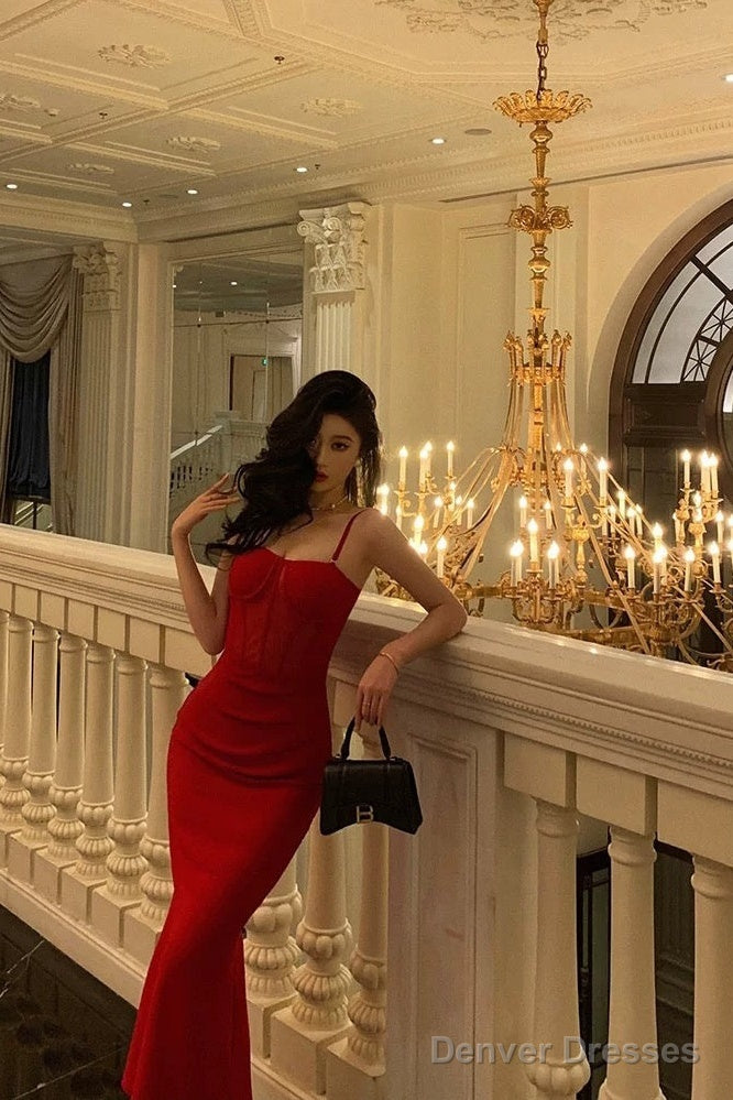 Sexy Sheath Spaghetti Straps Sleeveless Red Date Night Dress Prom Dresses Birthday Outfits Main image