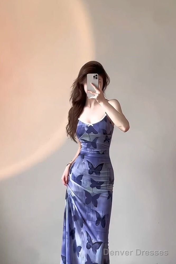 Sexy Sheath Spaghetti Straps WomenS Beach Dress Vacation Dresses Birthday Dress With Butterfly