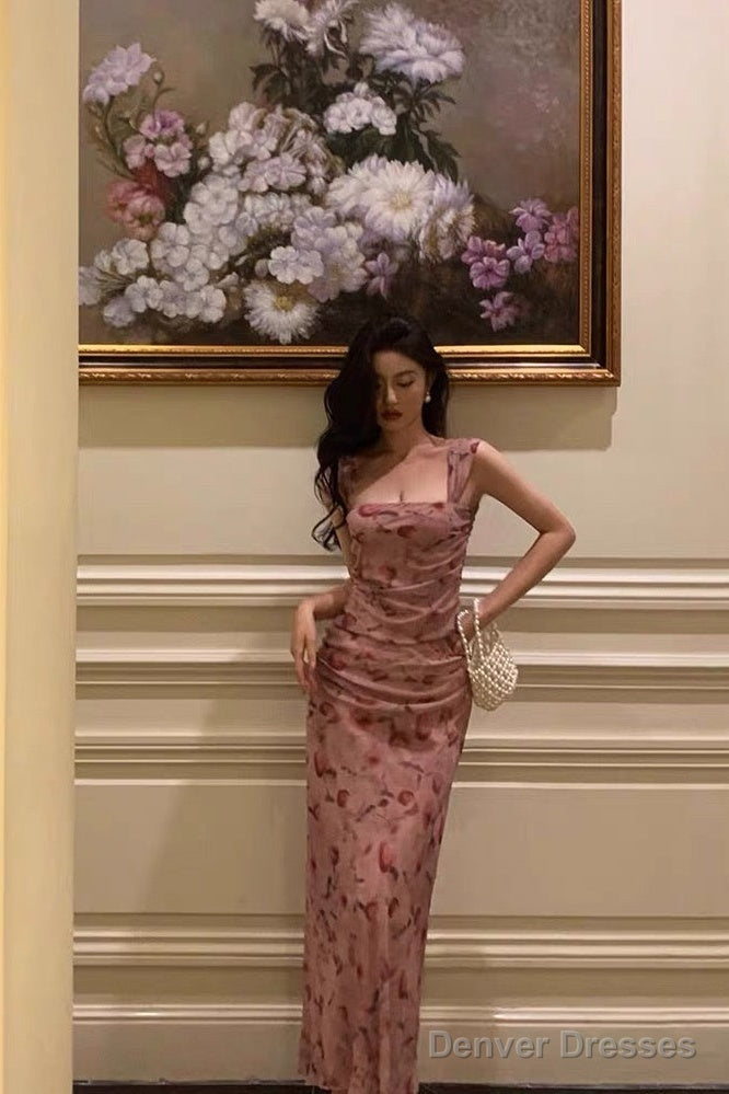 Sexy Sheath Square Neckline Floral Pink Prom Dresses Birthday Outfits Evening Gown Secondary image