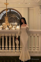 Sexy Sheath Square Neckline Ivory Long Prom Dresses Birthday Outfits Evening Gown