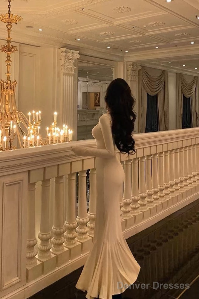 Sexy Sheath Square Neckline Ivory Long Prom Dresses Birthday Outfits Evening Gown