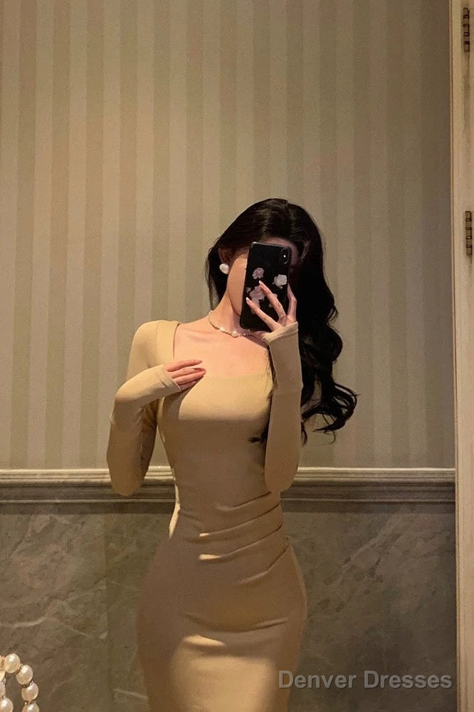 Sexy Sheath Square Neckline Long Prom Dresses Birthday Outfits Evening Gown