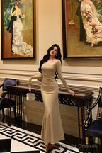 Sexy Sheath Square Neckline Long Prom Dresses Birthday Outfits Evening Gown