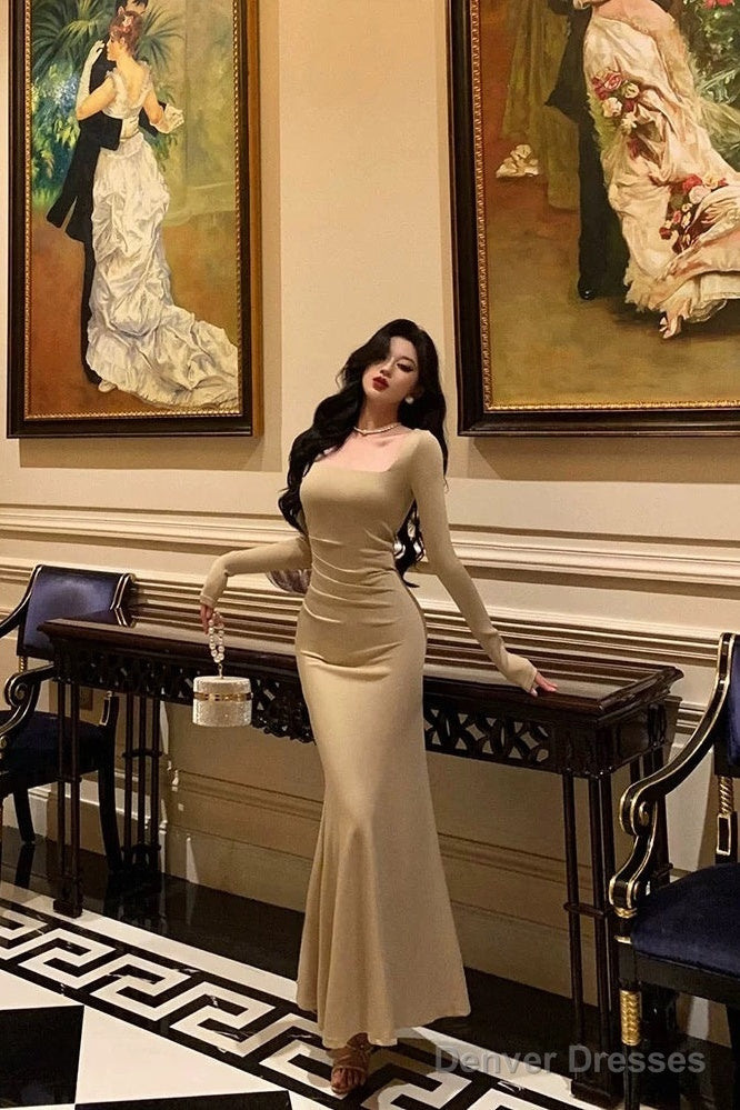 Sexy Sheath Square Neckline Long Prom Dresses Birthday Outfits Evening Gown Main image