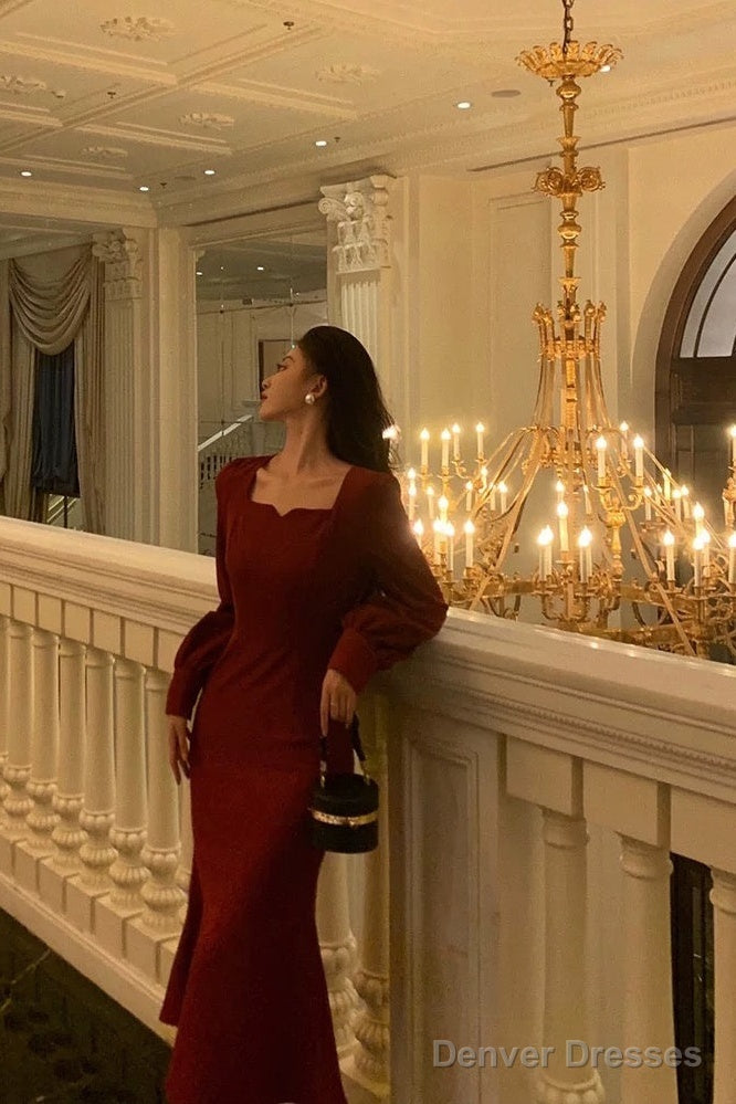 Sexy Sheath Square Neckline Red Date Night Dress Prom Dresses Birthday Outfit